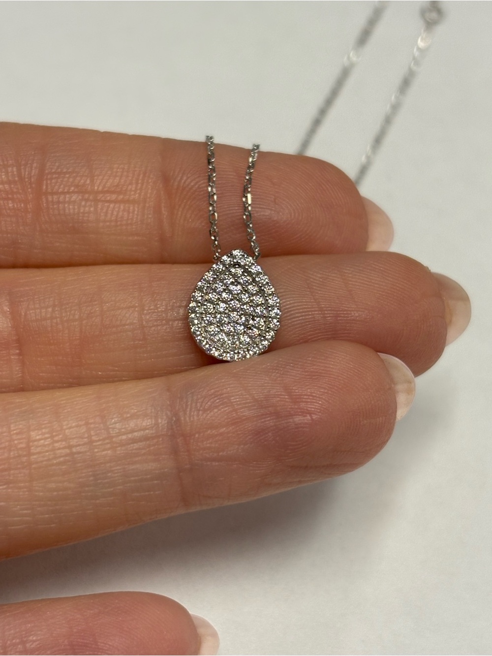 Suzy Levian Sample Sterling Silver White CZ Teardrop Pendant Necklace NWT